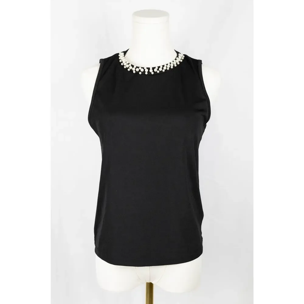 Shein Size M Top Beaded Sleeveless Black - Picture 1 of 6